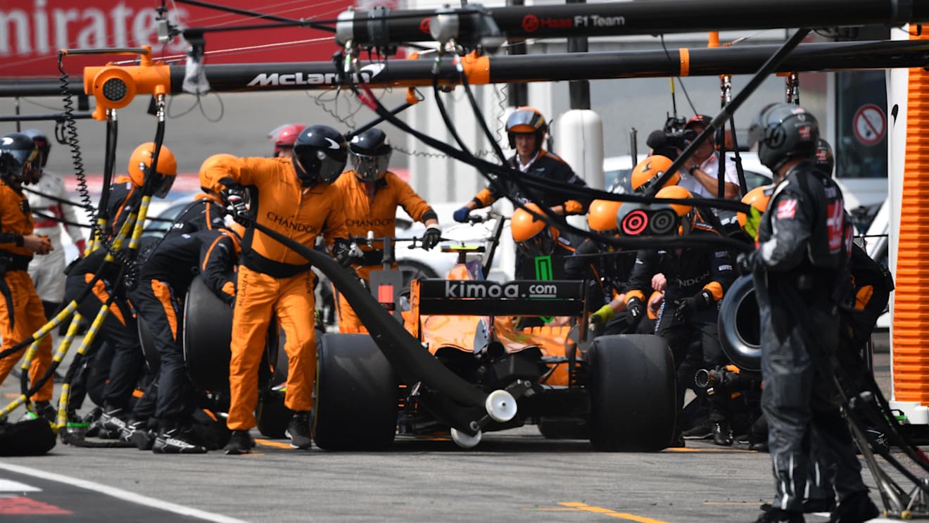 Stoffel Vandoorne (BEL) McLaren MCL33 pit stop at Formula One World Championship, Rd11, German Grand Prix, Race, Hockenheim, Germany, Sunday 22 July 2018. © Mark Sutton/Sutton Images