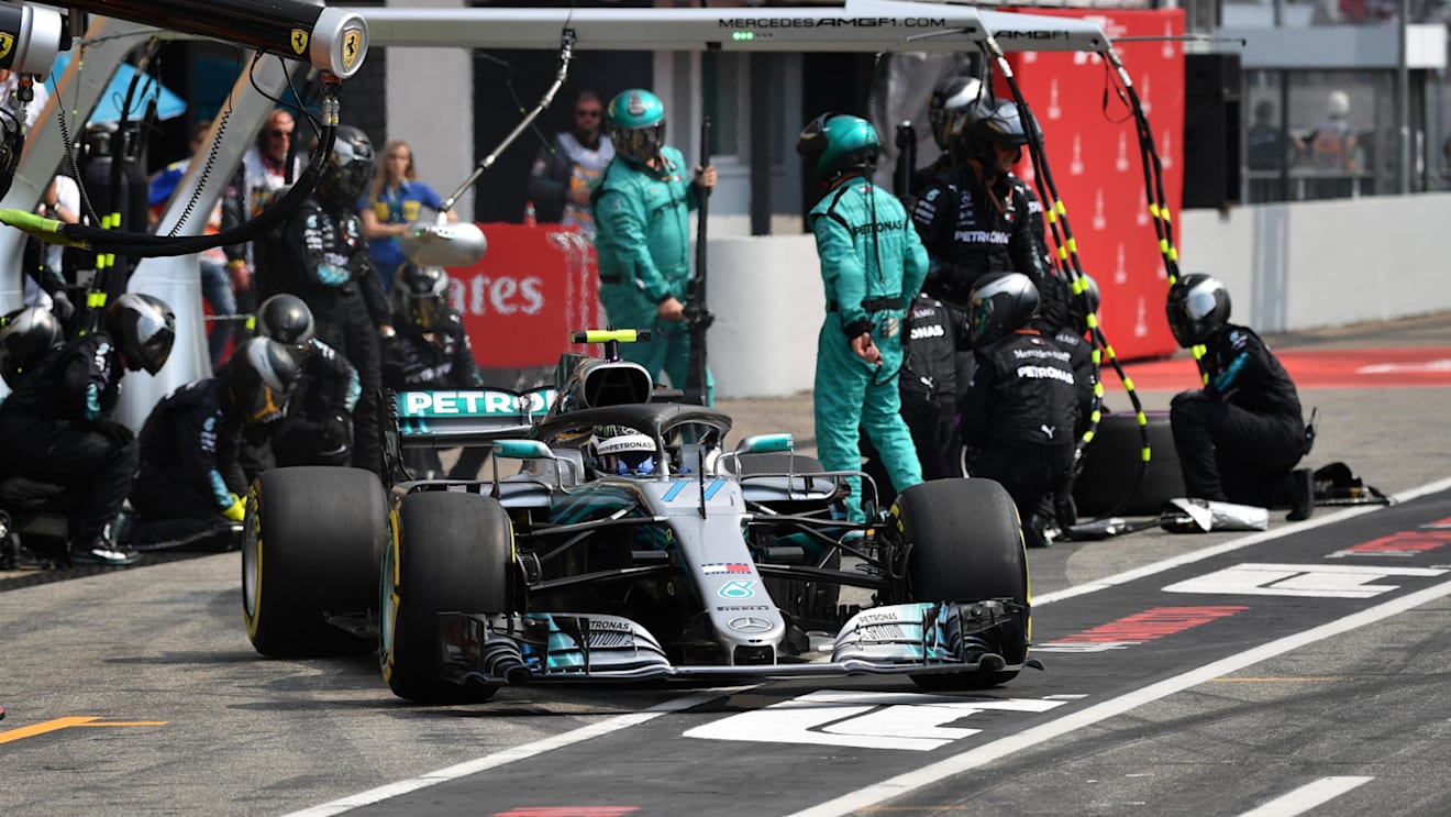 Valtteri Bottas (FIN) Mercedes-AMG F1 W09 EQ Power+ pit stop at Formula One World Championship, Rd11, German Grand Prix, Race, Hockenheim, Germany, Sunday 22 July 2018. © Mark Sutton/Sutton Images