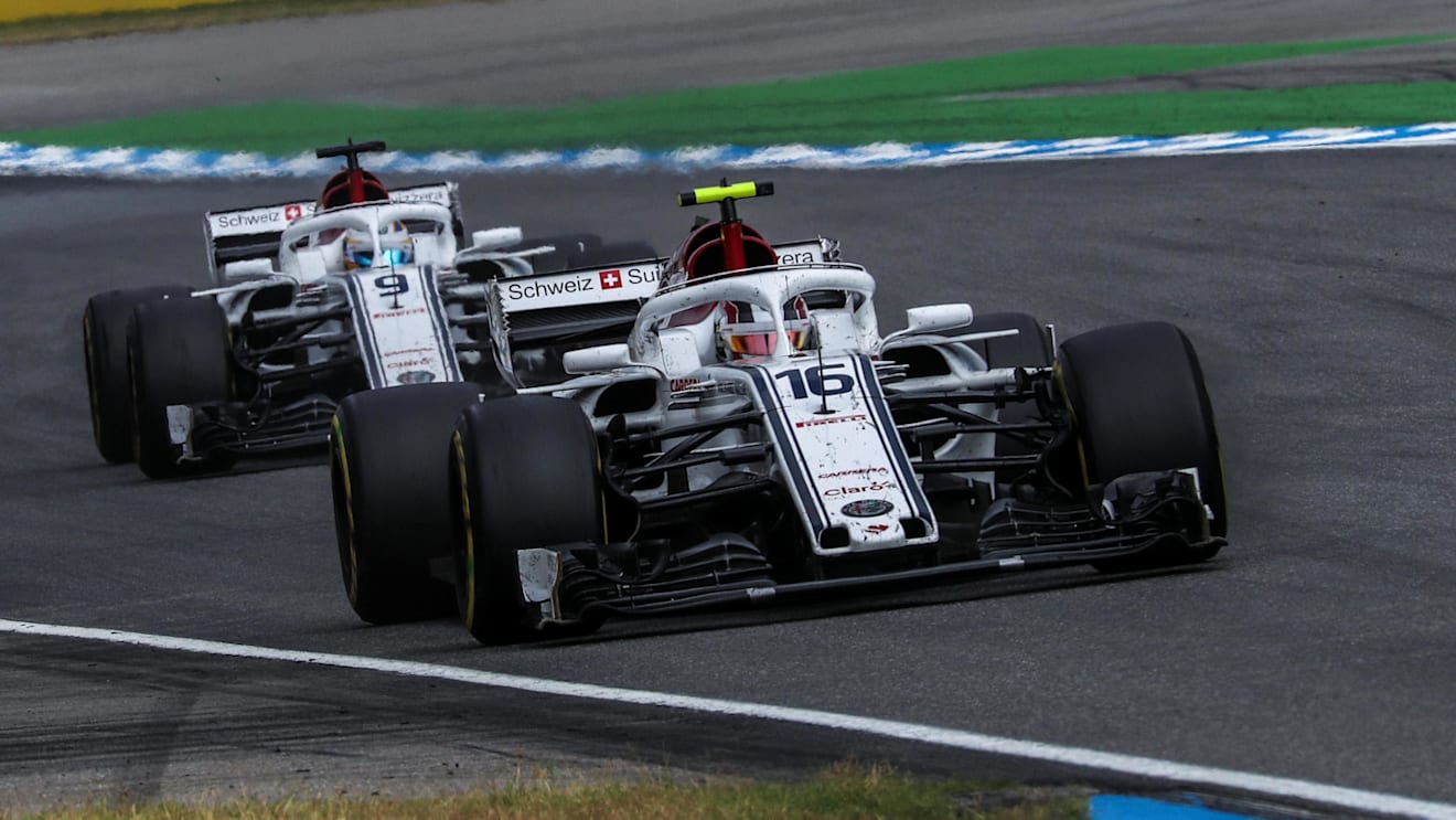 Charles Leclerc (MON) Alfa Romeo Sauber C37 and Marcus Ericsson (SWE) Alfa Romeo Sauber C37 at Formula One World Championship, Rd11, German Grand Prix, Race, Hockenheim, Germany, Sunday 22 July 2018. © Manuel Goria/Sutton Images