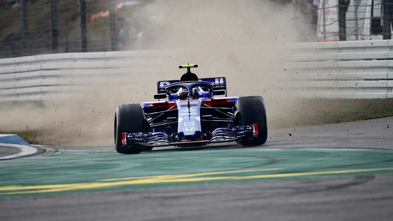 Pierre Gasly (FRA) Scuderia Toro Rosso STR13 runs wide at Formula One World Championship, Rd11, German Grand Prix, Race, Hockenheim, Germany, Sunday 22 July 2018. © Jerry Andre/Sutton Images