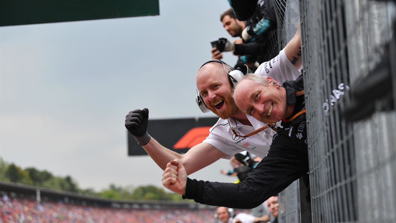 Mercedes AMG F1 celebrate at the end of the race at Formula One World Championship, Rd11, German Grand Prix, Race, Hockenheim, Germany, Sunday 22 July 2018. © Mark Sutton/Sutton Images