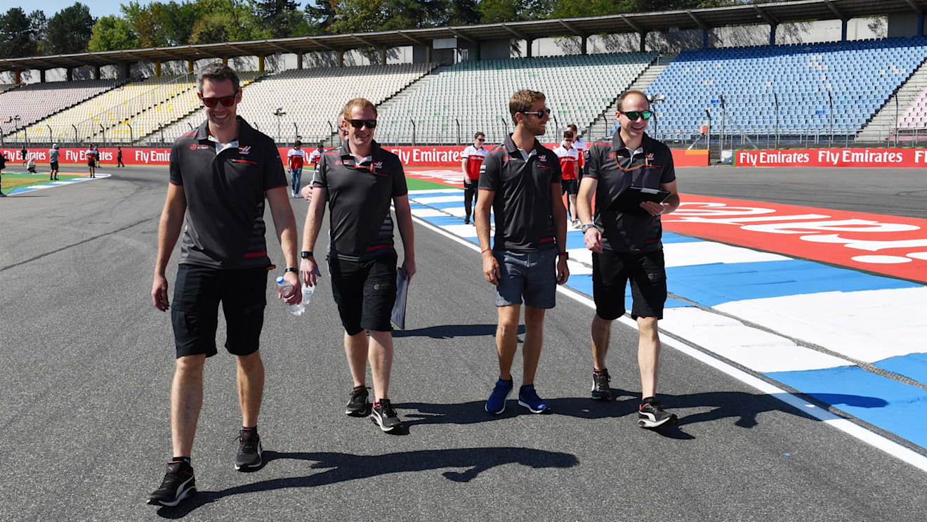Romain Grosjean (FRA) Haas F1 walks the track at Formula One World Championship, Rd11, German Grand Prix, Preparations, Hockenheim, Germany, Thursday 19 July 2018. © Mark Sutton/Sutton Images