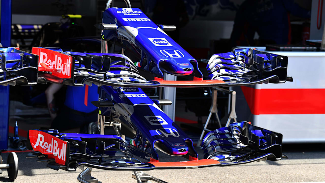 Scuderia Toro Rosso STR13 nose and front wings at Formula One World Championship, Rd11, German Grand Prix, Preparations, Hockenheim, Germany, Thursday 19 July 2018. © Mark Sutton/Sutton Images