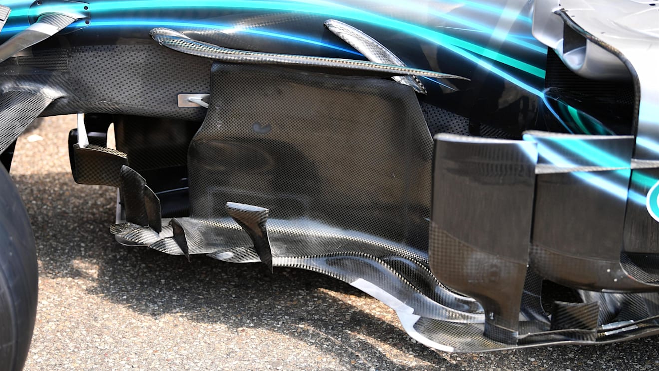 Mercedes-AMG F1 W09 EQ Power+ barge board detail at Formula One World Championship, Rd11, German Grand Prix, Preparations, Hockenheim, Germany, Thursday 19 July 2018. © Mark Sutton/Sutton Images