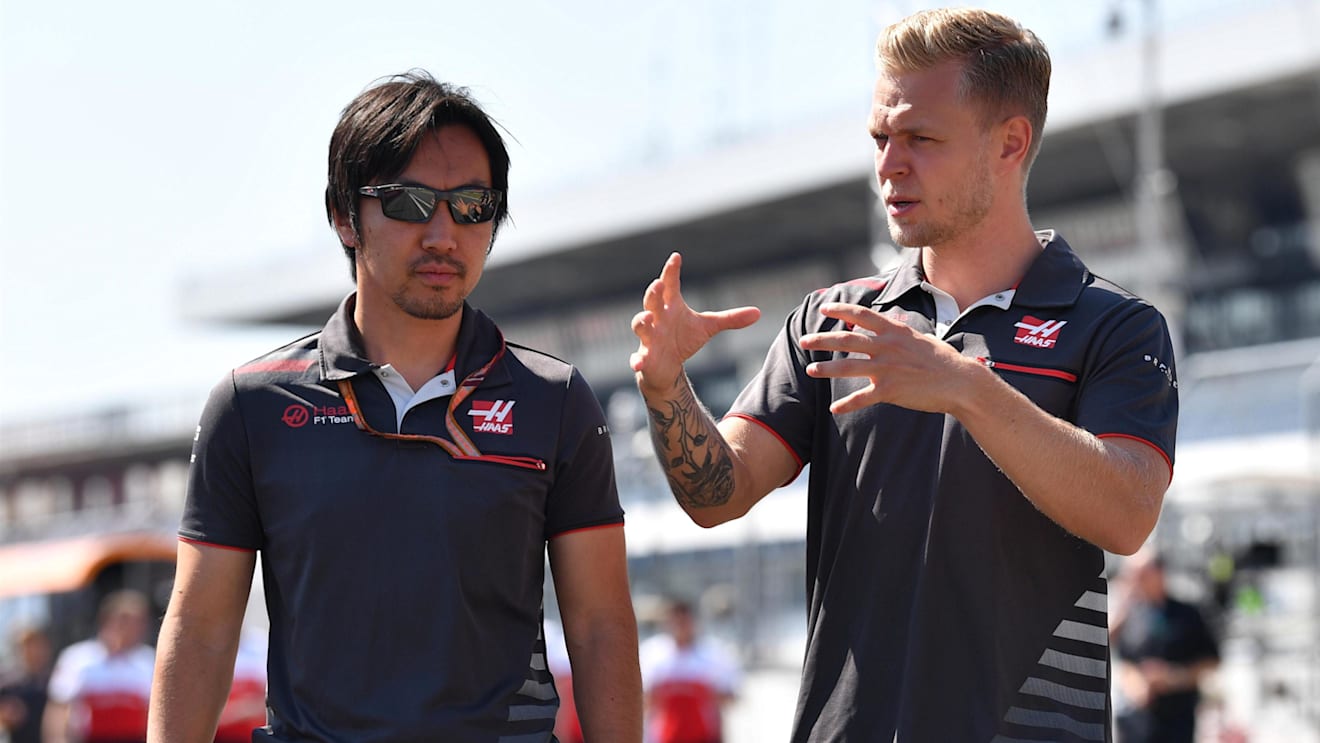 Ayao Komatsu (JPN) Haas F1 Engineer and Kevin Magnussen (DEN) Haas F1 at Formula One World Championship, Rd11, German Grand Prix, Preparations, Hockenheim, Germany, Thursday 19 July 2018. © Mark Sutton/Sutton Images