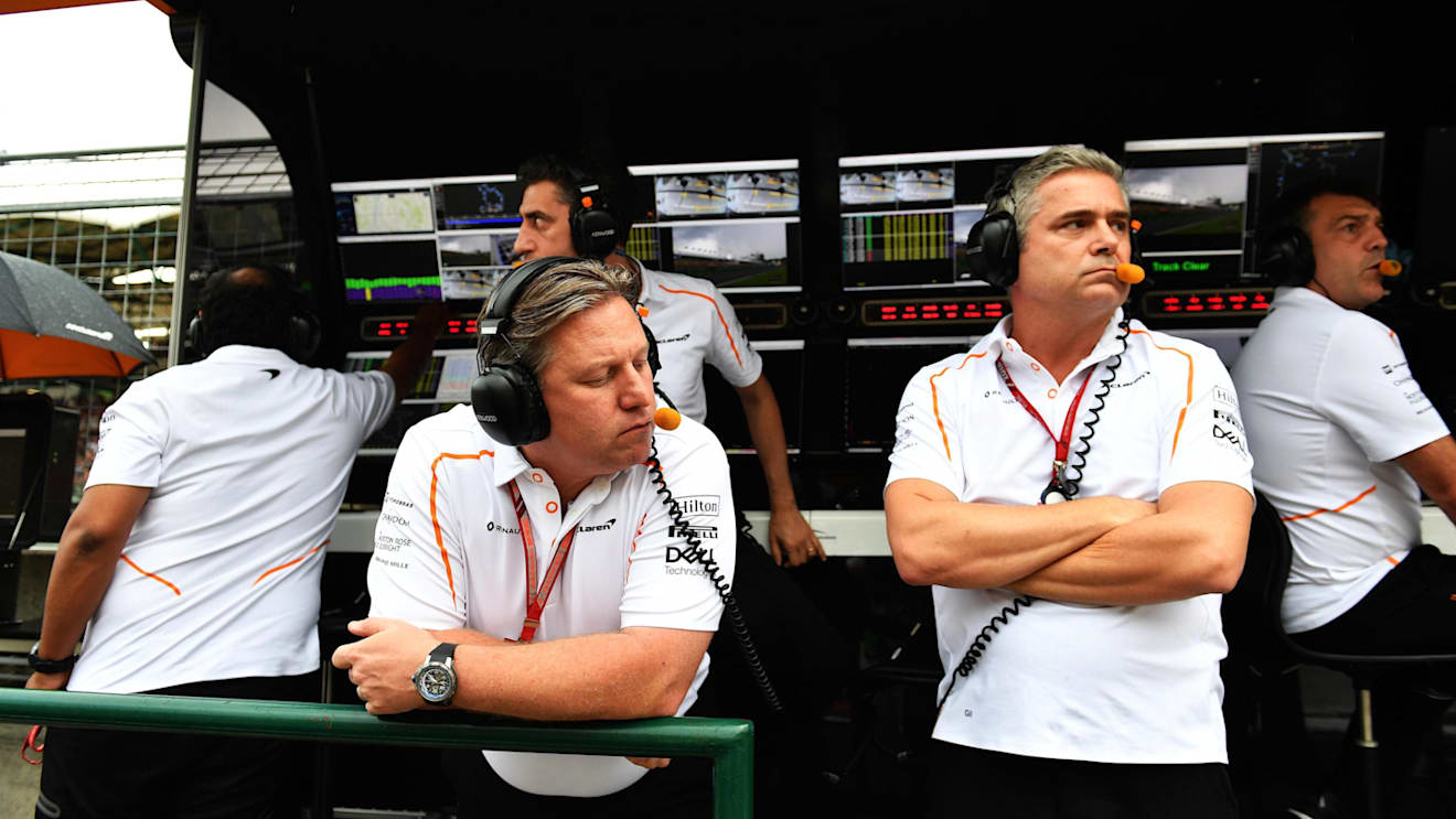 Zak Brown (USA) McLaren Racing CEO and Gil De Ferran (BRA) McLaren Sporting Director at Formula One World Championship, Rd12, Hungarian Grand Prix, Qualifying, Hungaroring, Hungary, Saturday 28 July 2018. © Mark Sutton/Sutton Images