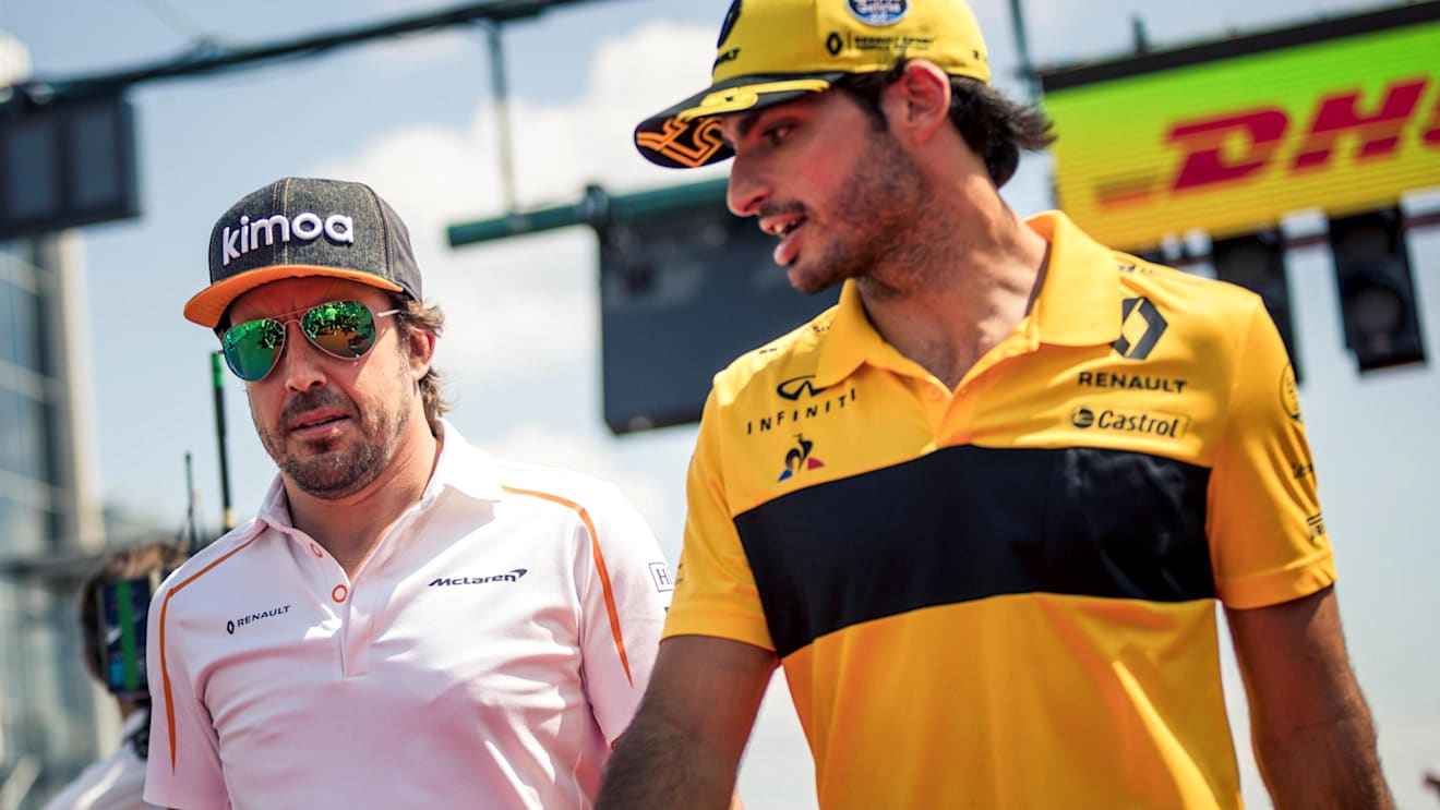 Fernando Alonso (ESP) McLaren and Carlos Sainz (ESP) Renault Sport F1 Team on the drivers parade at Formula One World Championship, Rd12, Hungarian Grand Prix, Race, Hungaroring, Hungary, Sunday 29 July 2018. © Manuel Goria/Sutton Images