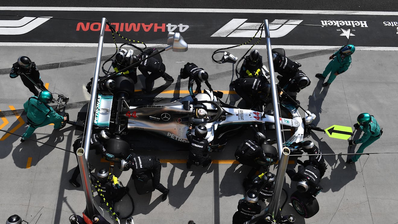 Lewis Hamilton (GBR) Mercedes-AMG F1 W09 EQ Power+ pit stop at Formula One World Championship, Rd12, Hungarian Grand Prix, Race, Hungaroring, Hungary, Sunday 29 July 2018. © Mark Sutton/Sutton Images