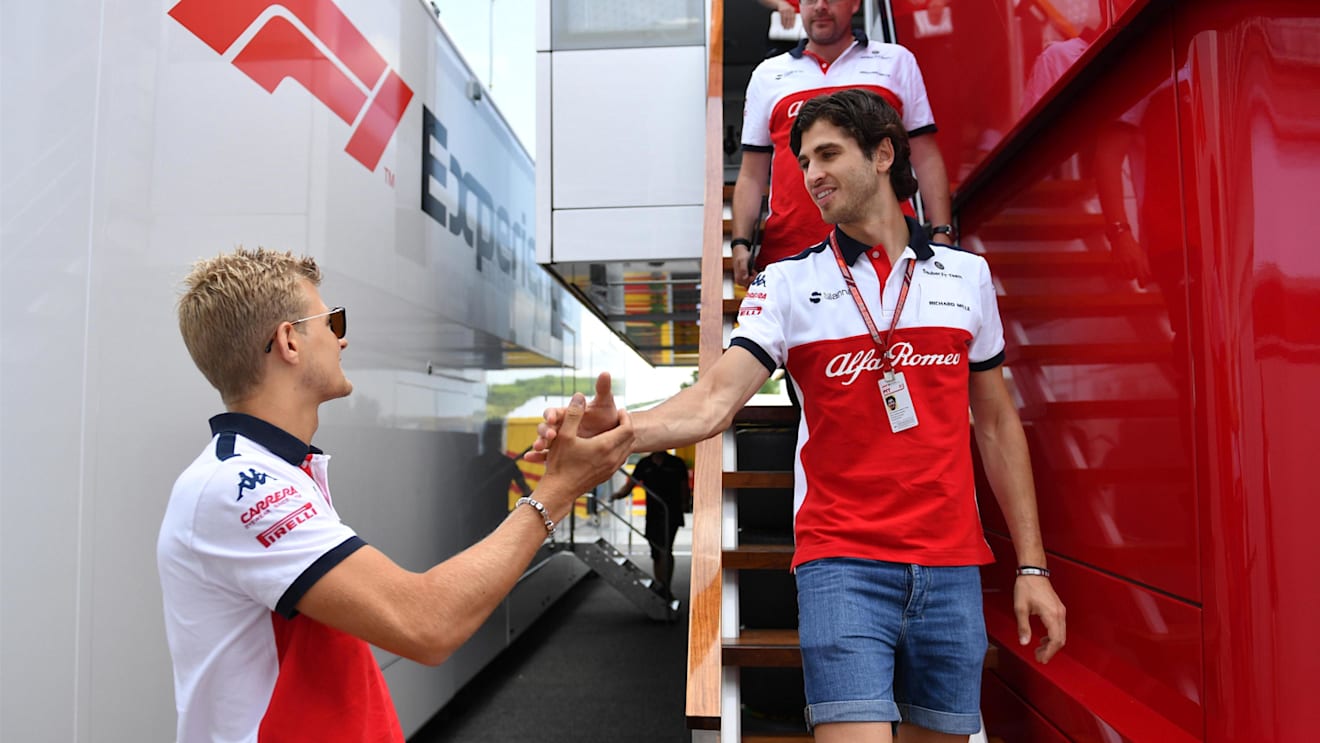 Marcus Ericsson (SWE) Alfa Romeo Sauber F1 Team and Antonio Giovinazzi (ITA) Alfa Romeo Sauber F1 Team at Formula One World Championship, Rd12, Hungarian Grand Prix, Preparations, Hungaroring, Hungary, Thursday 26 July 2018. © Mark Sutton/Sutton Images