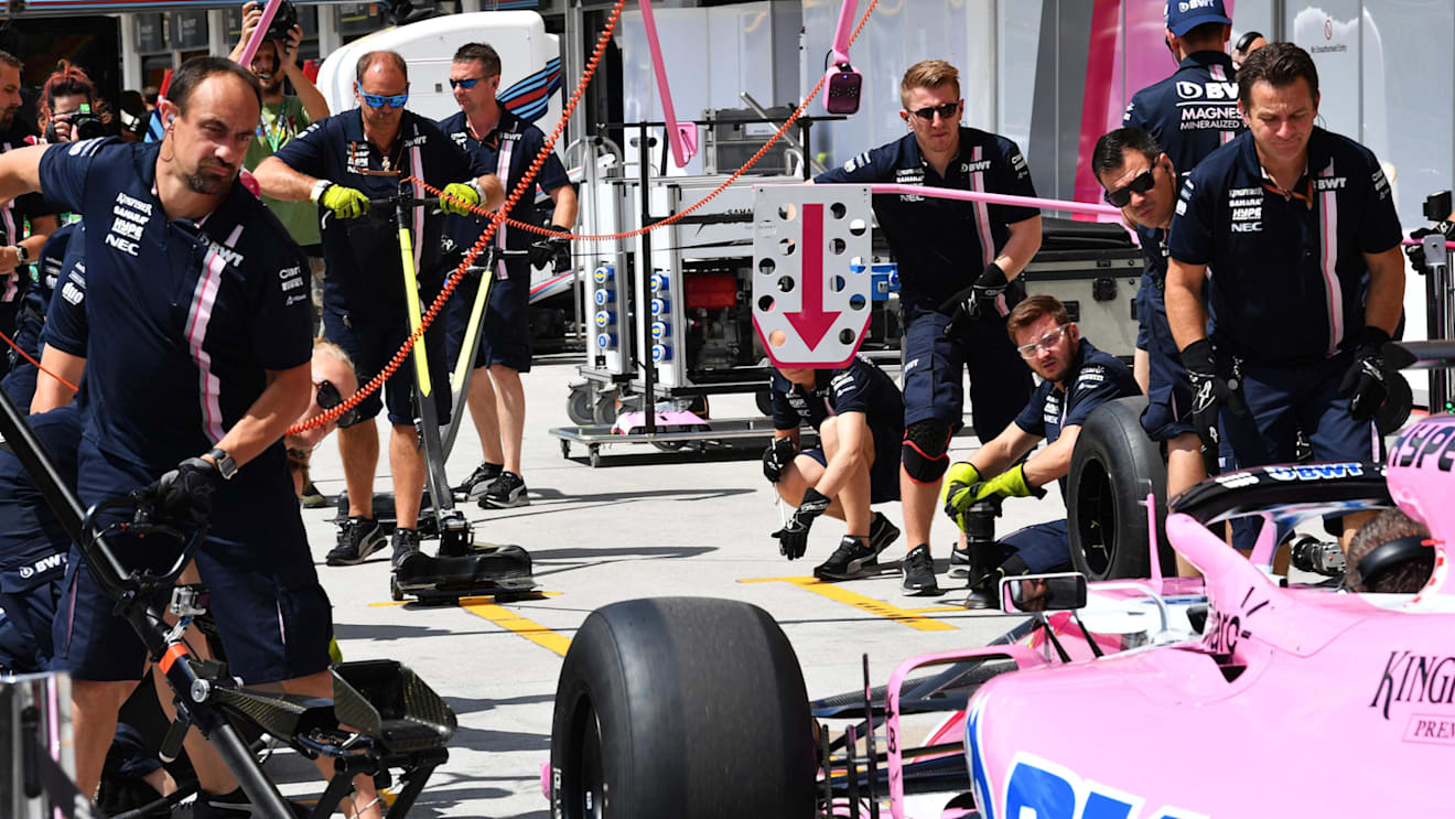 Force India VJM11 practice pit stops at Formula One World Championship, Rd12, Hungarian Grand Prix, Preparations, Hungaroring, Hungary, Thursday 26 July 2018. © Mark Sutton/Sutton Images