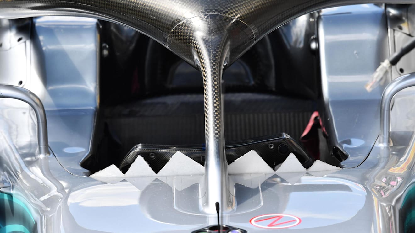 Mercedes-AMG F1 W09 EQ Power+ halo detail at Formula One World Championship, Rd12, Hungarian Grand Prix, Preparations, Hungaroring, Hungary, Thursday 26 July 2018. © Mark Sutton/Sutton Images