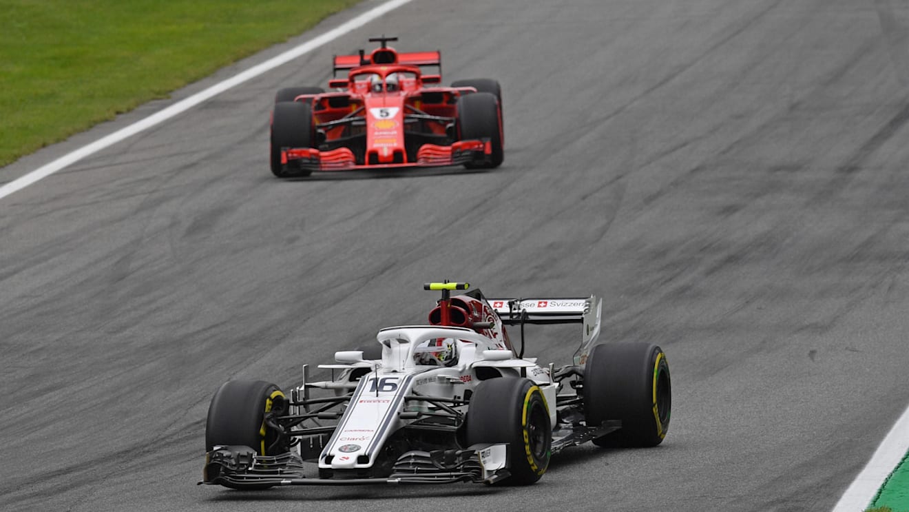 Charles Leclerc, Alfa Romeo Sauber C37 and Sebastian Vettel, Ferrari SF71H at Formula One World Championship, Rd14, Italian Grand Prix, Practice, Monza, Italy, Friday 31 August 2018. © Jerry Andre/Sutton Images