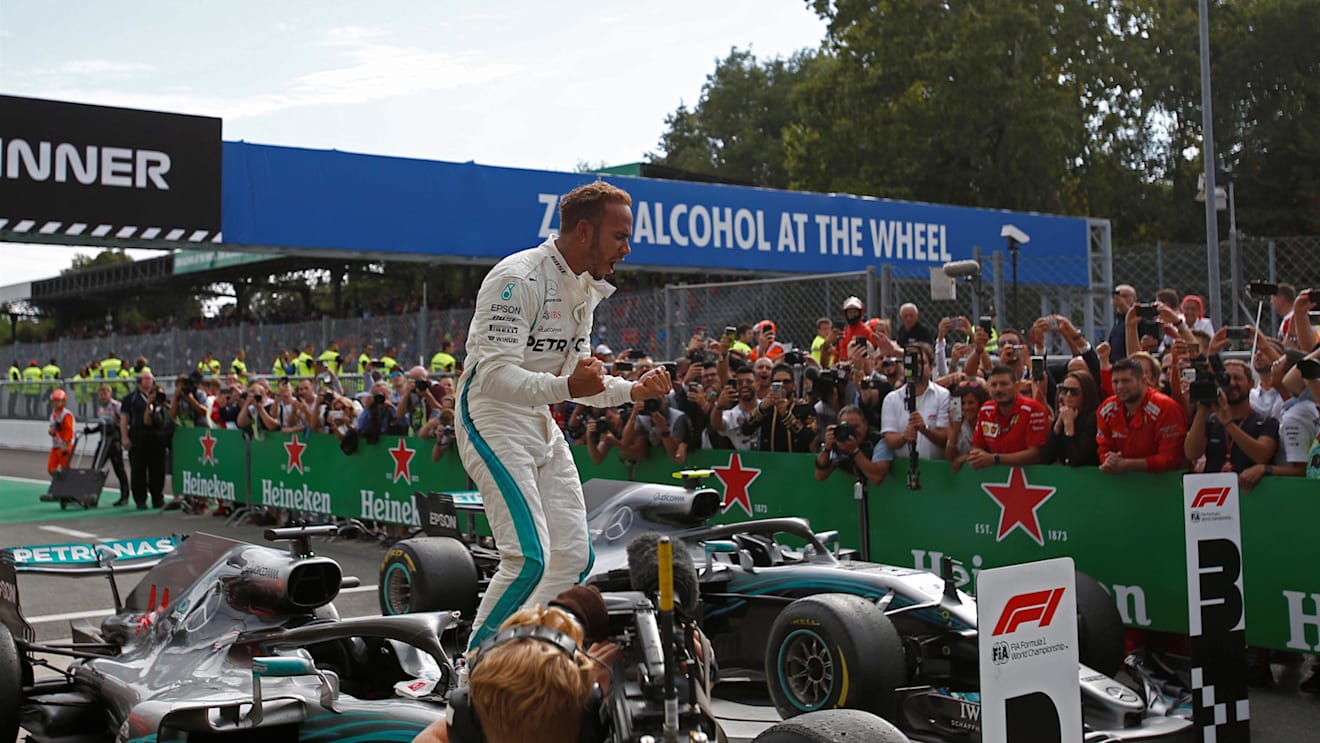 Lewis Hamilton, Mercedes AMG F1 celebrates in parc ferme at the at Formula One World Championship, Rd14, Italian Grand Prix, Race, Monza, Italy, Sunday 2 September 2018. © Manuel Goria/Sutton Images