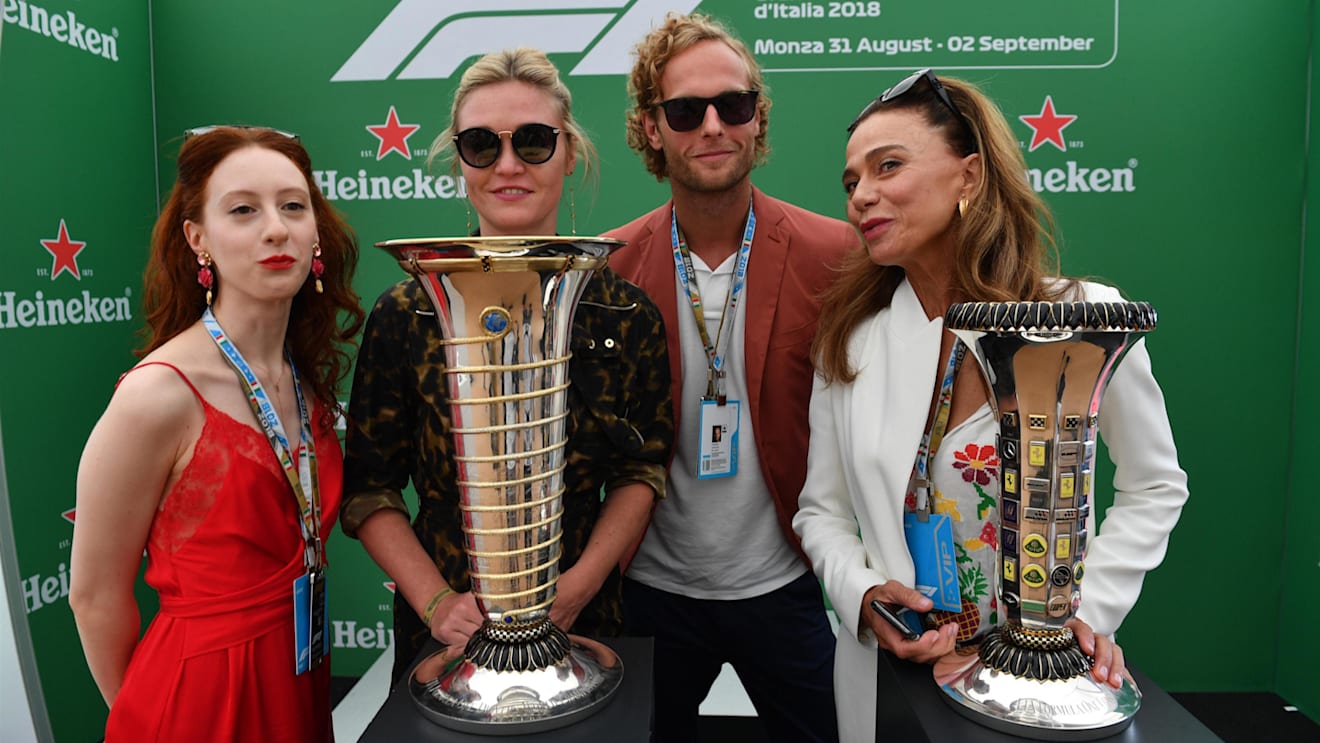 Riviera cast members Roxane Duran, Julia Stiles and Lena Olin at Formula One World Championship, Rd14, Italian Grand Prix, Race, Monza, Italy, Sunday 2 September 2018. © Mark Sutton/Sutton Images