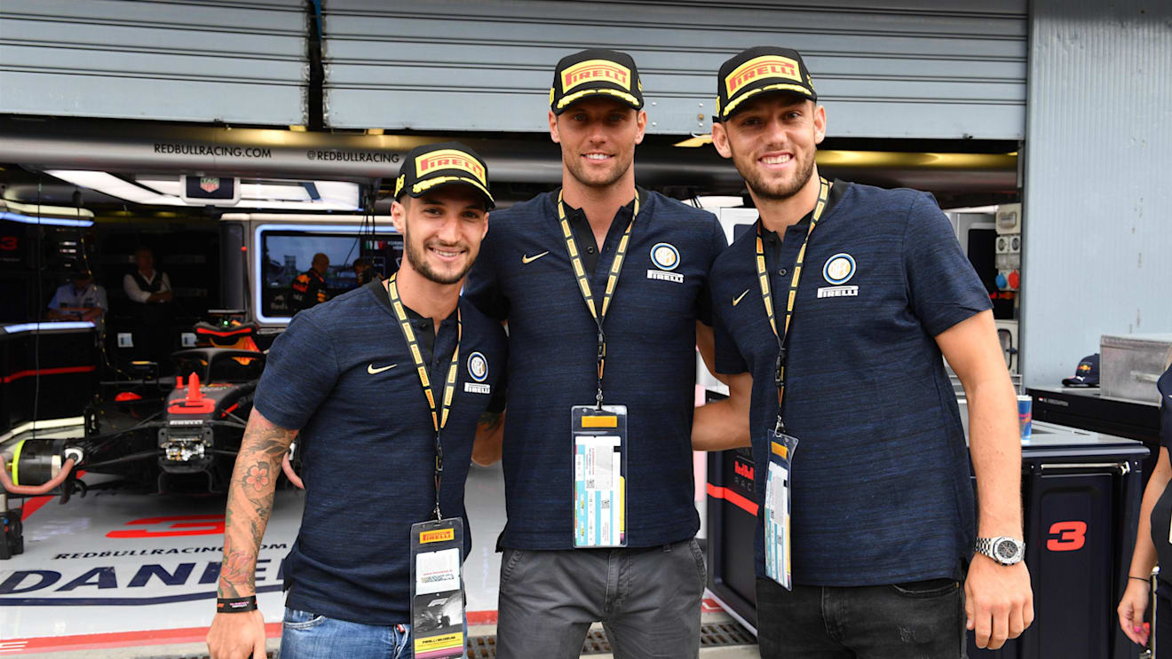Footballers Matteo Politan, Daniele Padelli, and Stefan de Vrij at Formula One World Championship, Rd14, Italian Grand Prix, Race, Monza, Italy, Sunday 2 September 2018. © Mark Sutton/Sutton Images