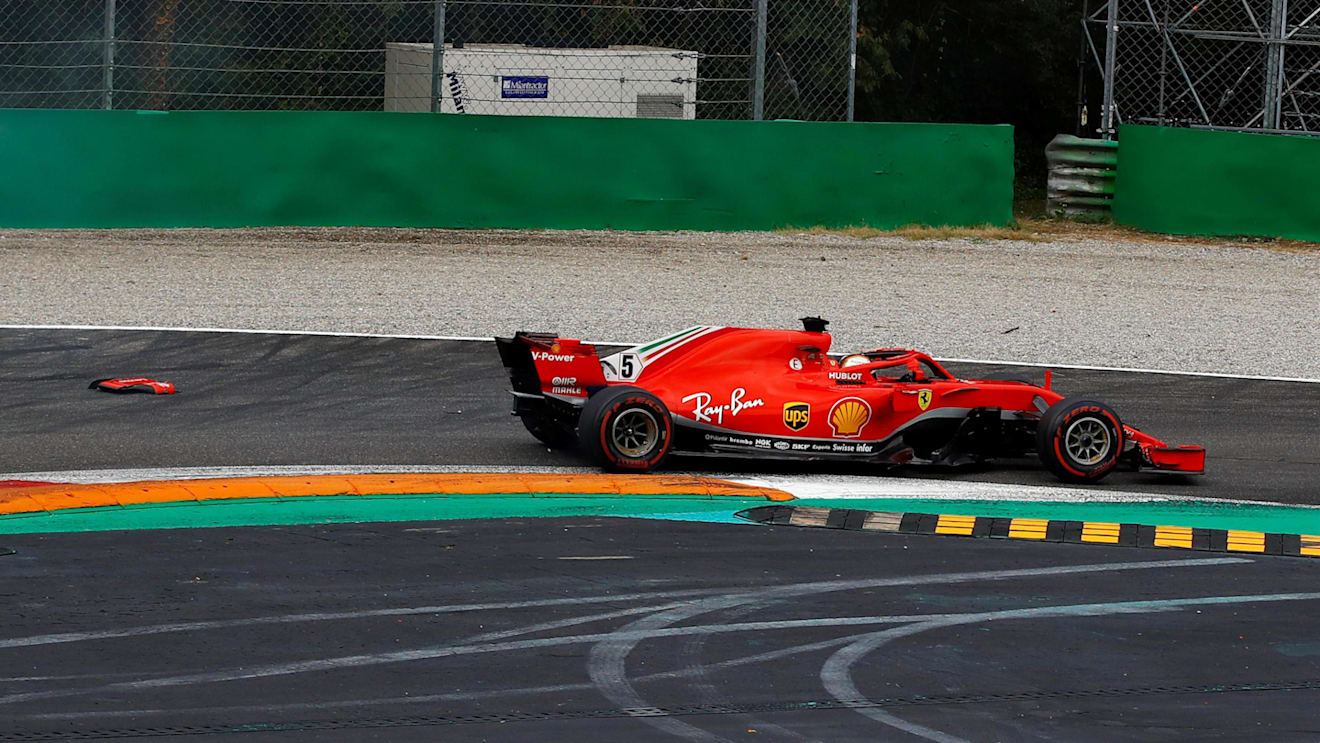 Sebastian Vettel, Ferrari SF71H spins with damage on lap one at Formula One World Championship, Rd14, Italian Grand Prix, Race, Monza, Italy, Sunday 2 September 2018. © Manuel Goria/Sutton Images