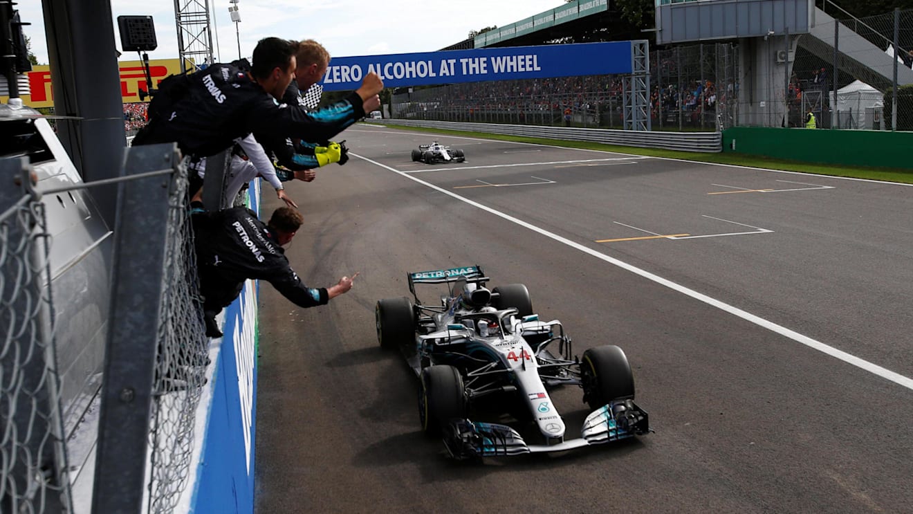 Race winner Lewis Hamilton, Mercedes AMG F1 W09 crosses the line at Formula One World Championship, Rd14, Italian Grand Prix, Race, Monza, Italy, Sunday 2 September 2018. © Manuel Goria/Sutton Images