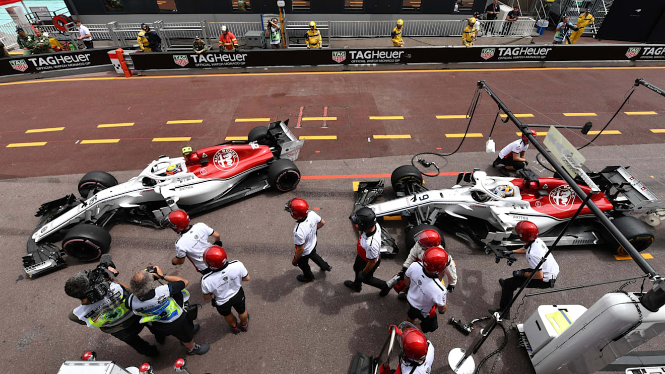 Charles Leclerc (MON) Alfa Romeo Sauber C37 amd Marcus Ericsson (SWE) Alfa Romeo Sauber C37 at Formula One World Championship, Rd6, Monaco Grand Prix, Practice, Monte-Carlo, Monaco, Thursday 24 May 2018. © Mark Sutton/Sutton Images