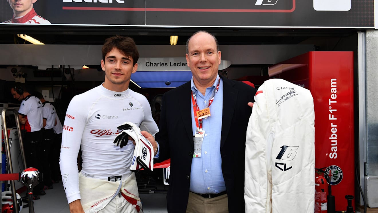 Charles Leclerc (MON) Alfa Romeo Sauber F1 Team and HSH Prince Albert of Monaco (MON) at Formula One World Championship, Rd6, Monaco Grand Prix, Practice, Monte-Carlo, Monaco, Thursday 24 May 2018. © Mark Sutton/Sutton Images