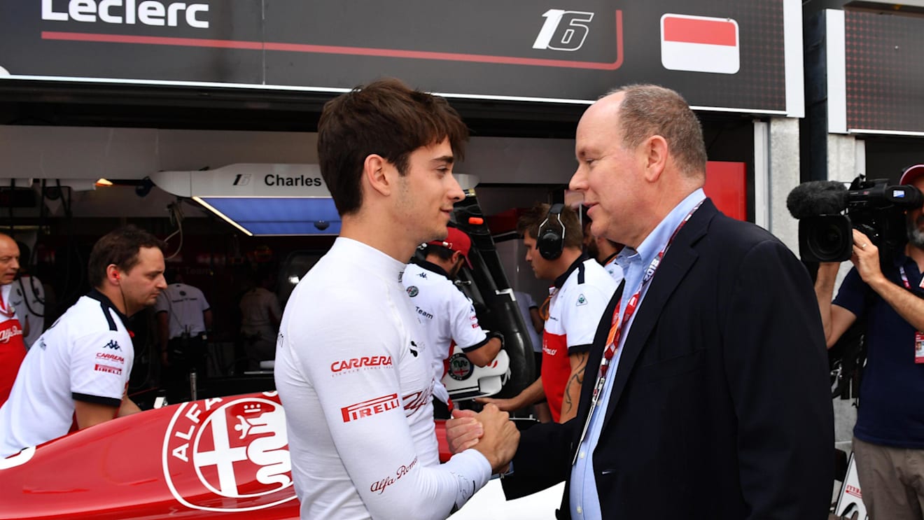 Charles Leclerc (MON) Alfa Romeo Sauber F1 Team and HSH Prince Albert of Monaco (MON) at Formula One World Championship, Rd6, Monaco Grand Prix, Practice, Monte-Carlo, Monaco, Thursday 24 May 2018. © Mark Sutton/Sutton Images