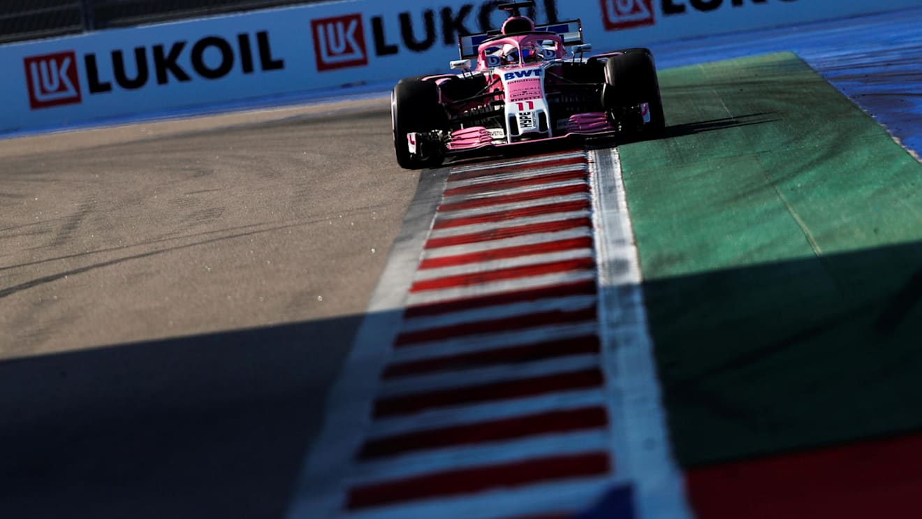 Sergio Perez, Racing Point Force India VJM11 at Formula One World Championship, Rd16, Russian Grand Prix, Qualifying, Sochi Autodrom, Sochi, Krasnodar Krai, Russia, Saturday 29 September 2018.