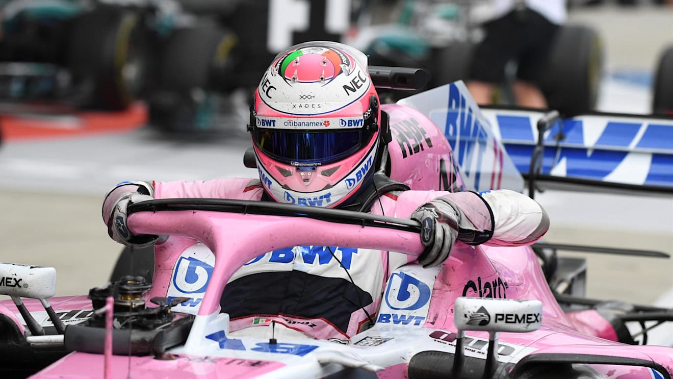 Sergio Perez, Racing Point Force India F1 Team in parc ferme at Formula One World Championship, Rd16, Russian Grand Prix, Race, Sochi Autodrom, Sochi, Krasnodar Krai, Russia, Sunday 30 September 2018.