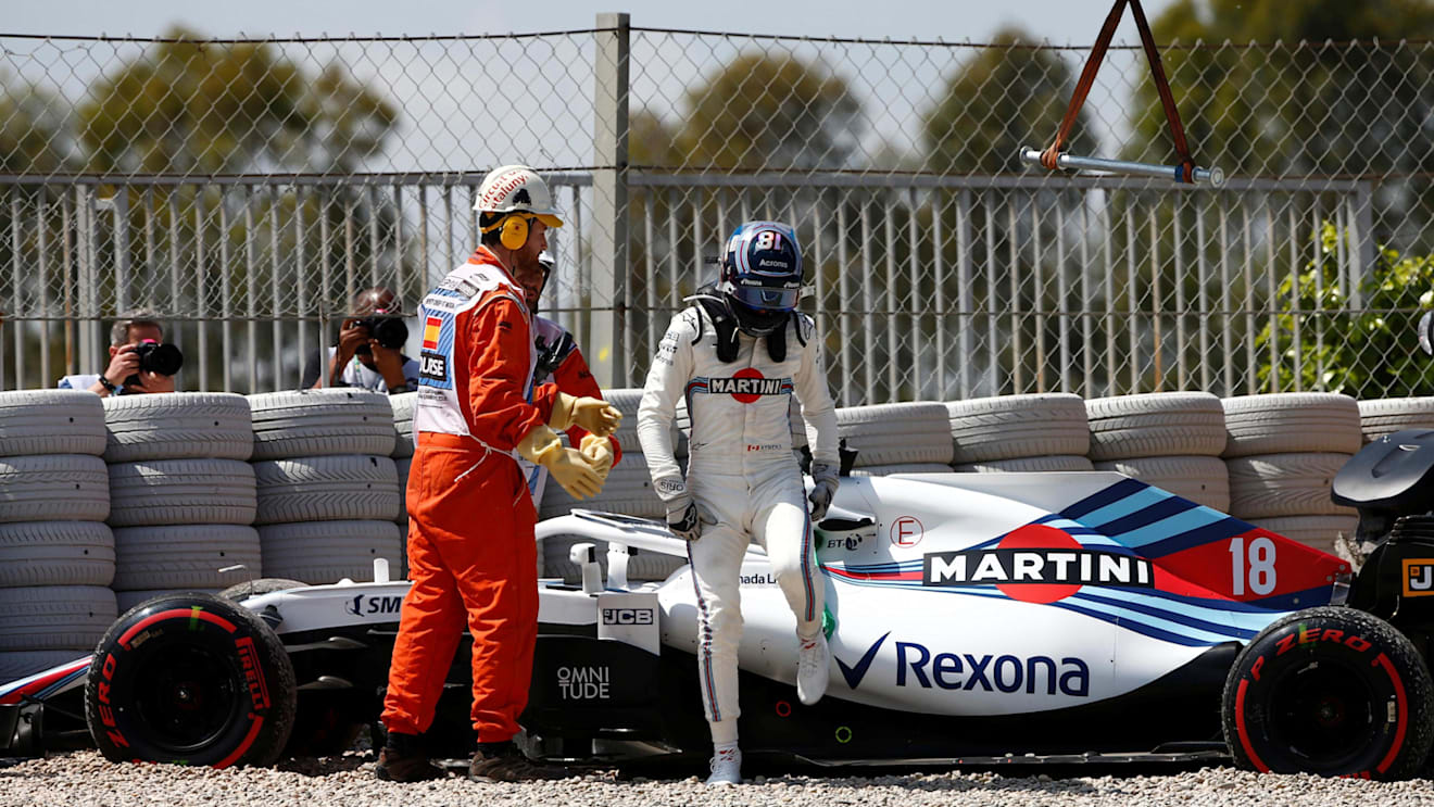 Lance Stroll (CDN) Williams FW41 crashed in FP1 at Formula One World Championship, Rd5, Spanish Grand Prix, Practice, Barcelona, Spain, Friday 11 May 2018. © Andy Hone/LAT/Sutton Images