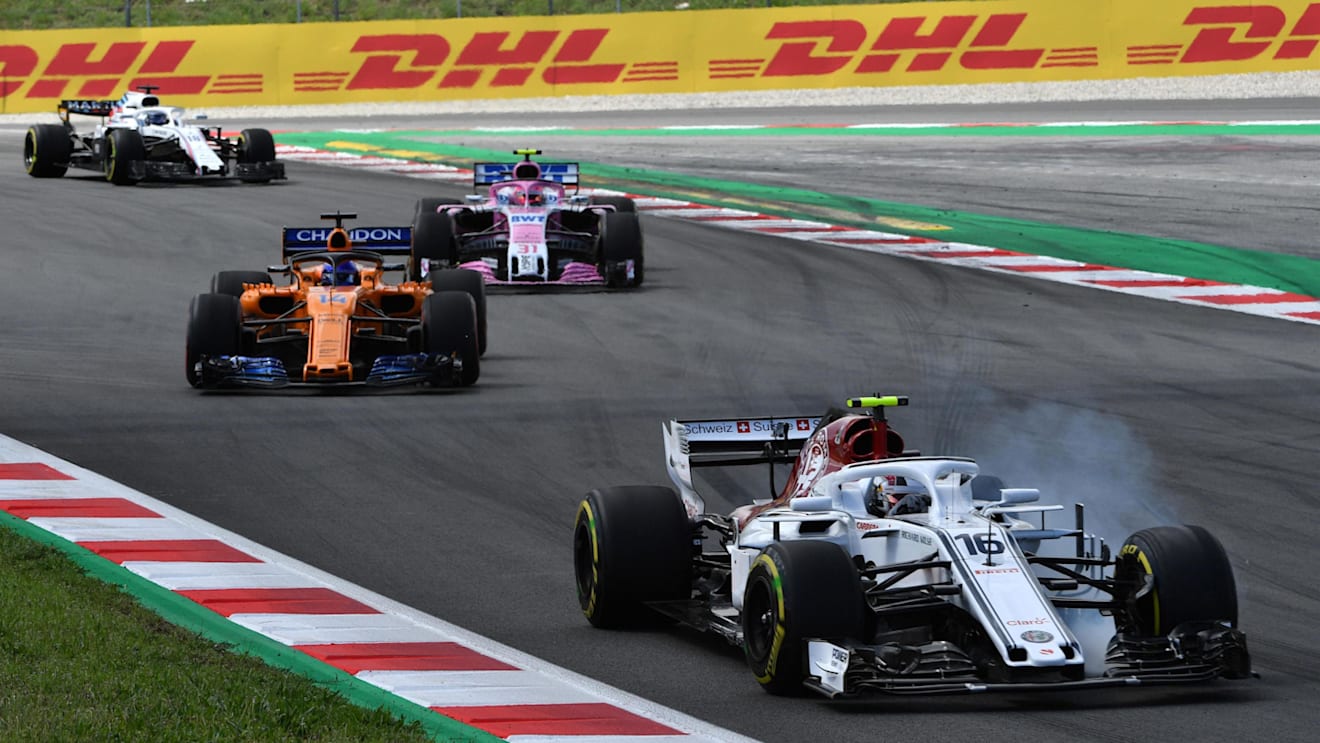 Charles Leclerc (MON) Alfa Romeo Sauber C37 locks up at Formula One World Championship, Rd5, Spanish Grand Prix, Race, Barcelona, Spain, Sunday 13 May 2018. © Mark Sutton/Sutton Images