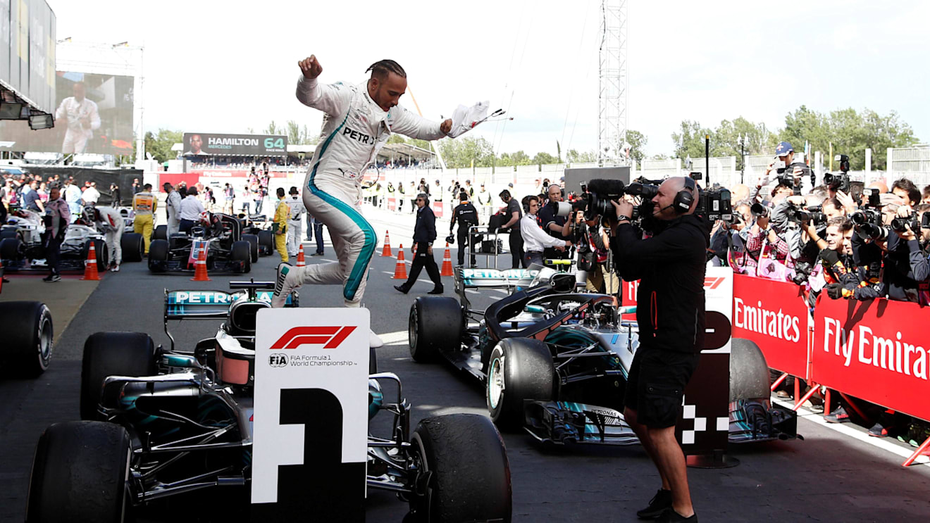 Race winner Lewis Hamilton (GBR) Mercedes-AMG F1 W09 EQ Power+ celebrates in parc ferme at Formula One World Championship, Rd5, Spanish Grand Prix, Race, Barcelona, Spain, Sunday 13 May 2018. © Manuel Goria/Sutton Images
