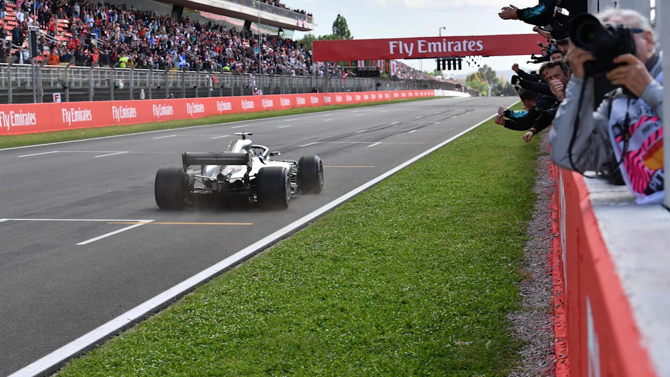 Race winner Lewis Hamilton (GBR) Mercedes-AMG F1 W09 EQ Power+ crosses the line at Formula One World Championship, Rd5, Spanish Grand Prix, Race, Barcelona, Spain, Sunday 13 May 2018. © Mark Sutton/Sutton Images