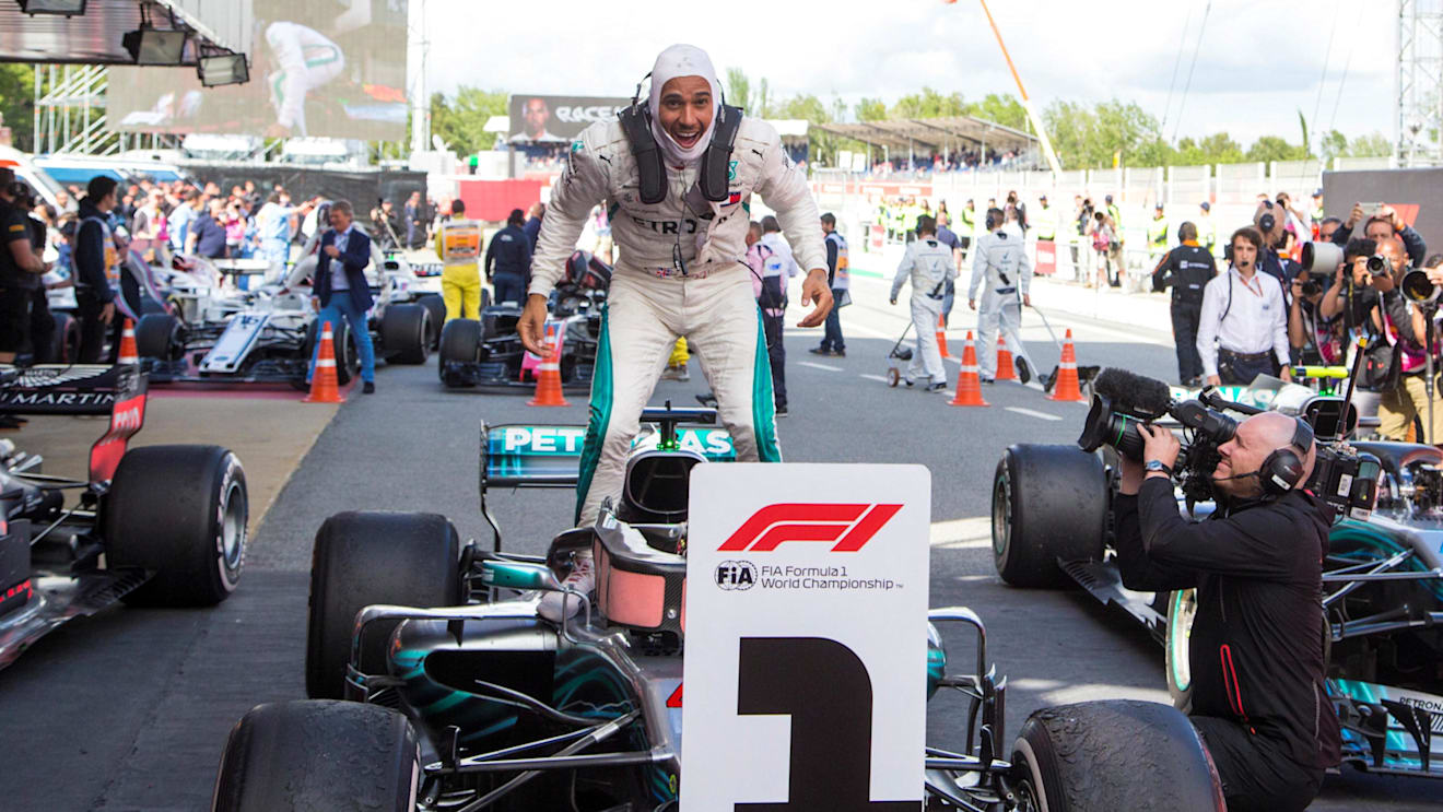Race winner Lewis Hamilton (GBR) Mercedes-AMG F1 W09 EQ Power+ celebrates in parc ferme at Formula One World Championship, Rd5, Spanish Grand Prix, Race, Barcelona, Spain, Sunday 13 May 2018. © Manuel Goria/Sutton Images