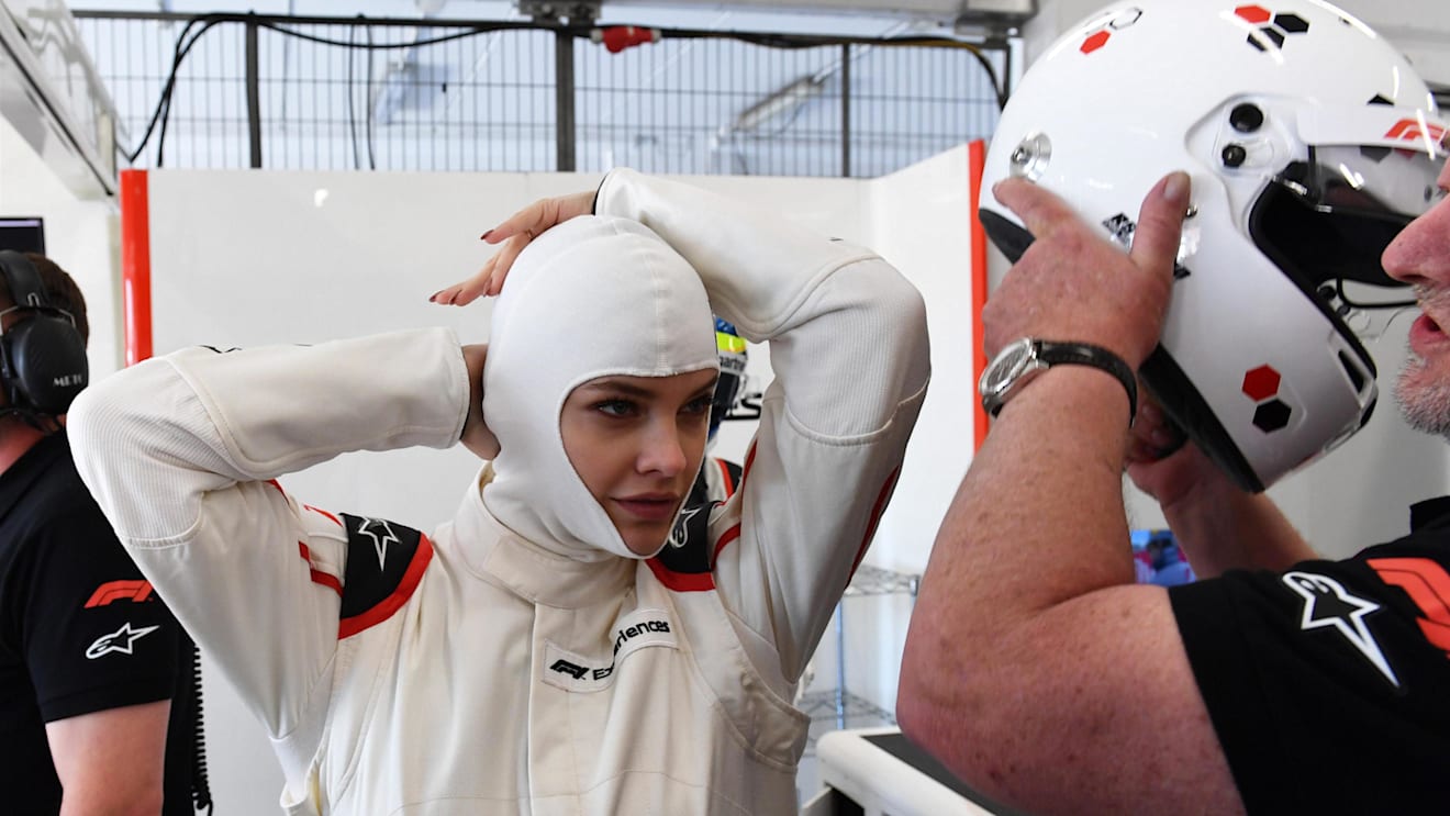 F1 Experiences 2-Seater passenger Barbara Palvin HUN) at Formula One World Championship, Rd5, Spanish Grand Prix, Race, Barcelona, Spain, Sunday 13 May 2018. © Mark Sutton/Sutton Images