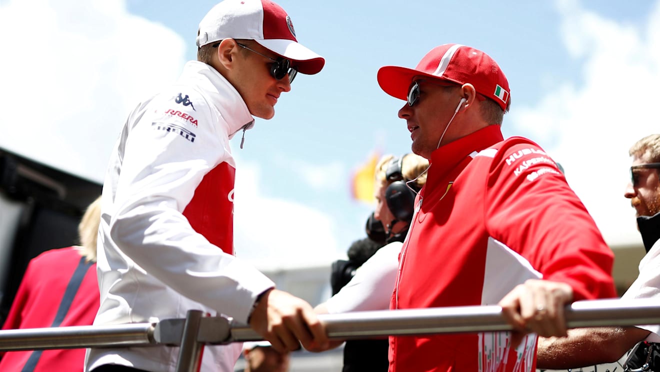 Marcus Ericsson (SWE) Alfa Romeo Sauber F1 Team and Kimi Raikkonen (FIN) Ferrari on the drivers parade at Formula One World Championship, Rd5, Spanish Grand Prix, Race, Barcelona, Spain, Sunday 13 May 2018. © Manuel Goria/Sutton Images