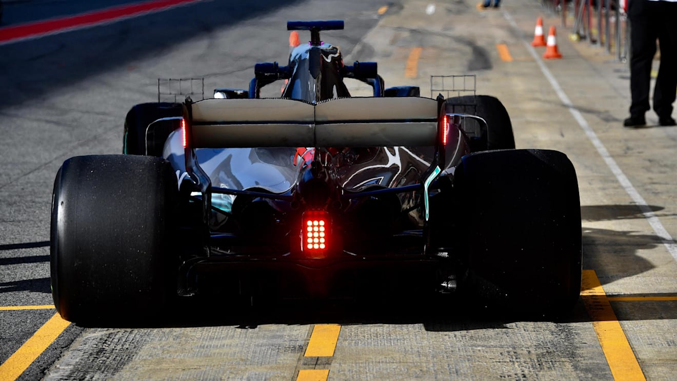 Lewis Hamilton (GBR) Mercedes-AMG F1 W09 EQ Power+ with lights on rear wing at Formula One Testing, Day One, Barcelona, Spain, Tuesday 15 May 2018. © Jerry Andre/Sutton Images