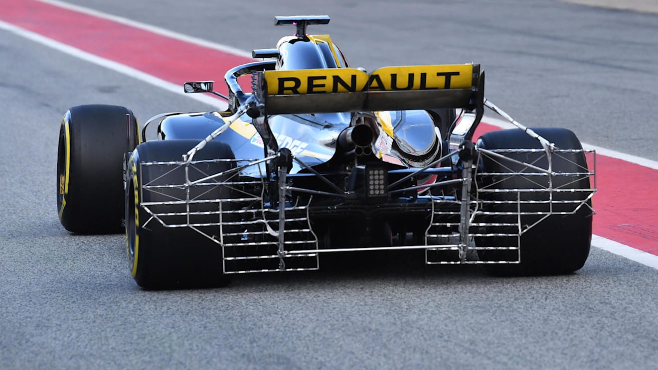 Nico Hulkenberg (GER) Renault Sport F1 Team RS18 with rear aero sensors at Formula One Testing, Day Three, Barcelona, Spain, 8 March 2018. © Mark Sutton/Sutton Images