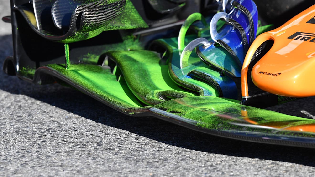 McLaren MCL33 front wing detail with aero paint at Formula One Testing, Day Two, Barcelona, Spain, 7 March 2018. © Mark Sutton/Sutton Images