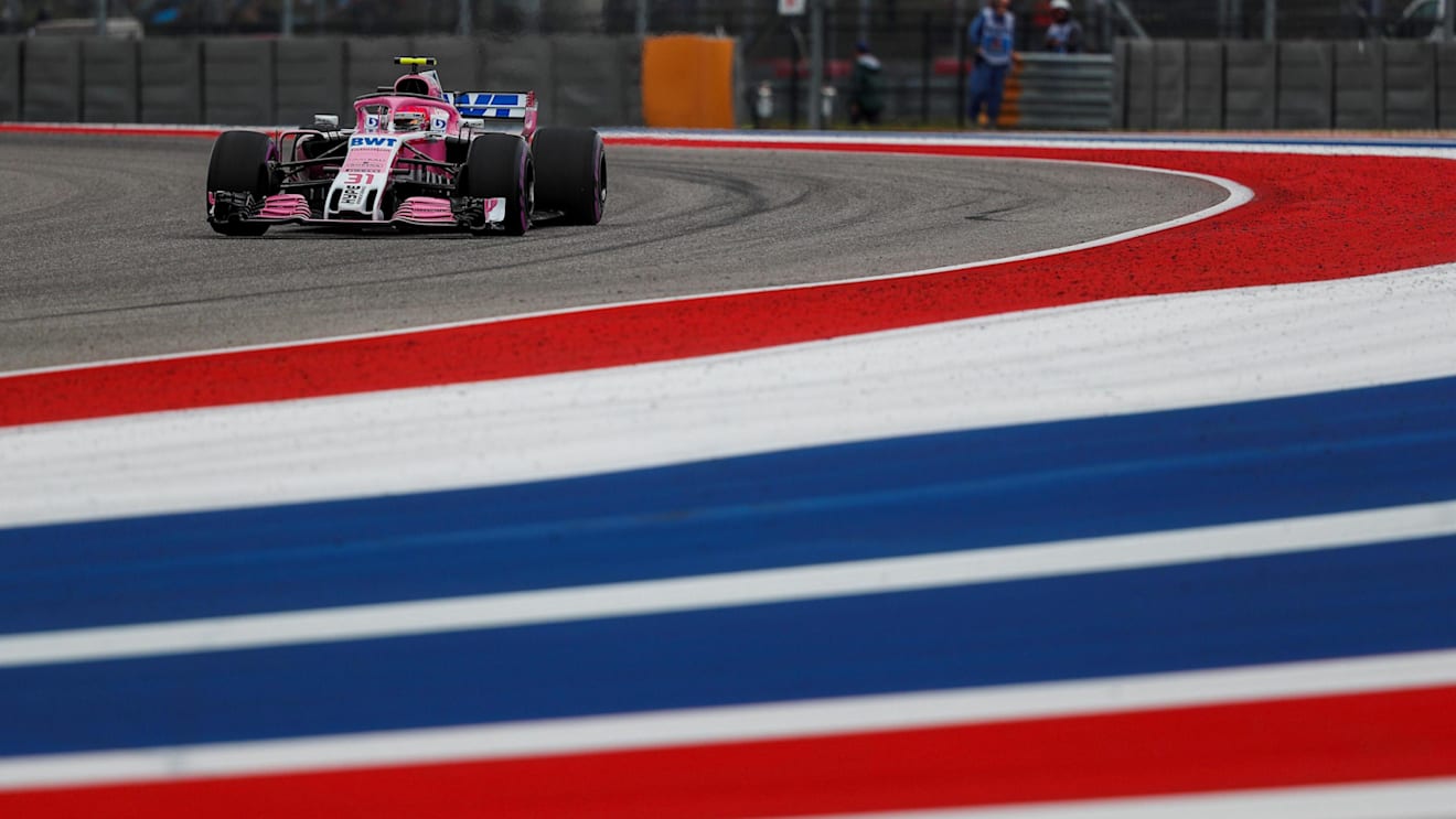 Esteban Ocon, Racing Point Force India VJM11 at Formula World Championship, Rd18, United States Grand Prix, Qualifying, Circuit of the Americas, Austin, Texas, USA, Saturday 20 October 2018.