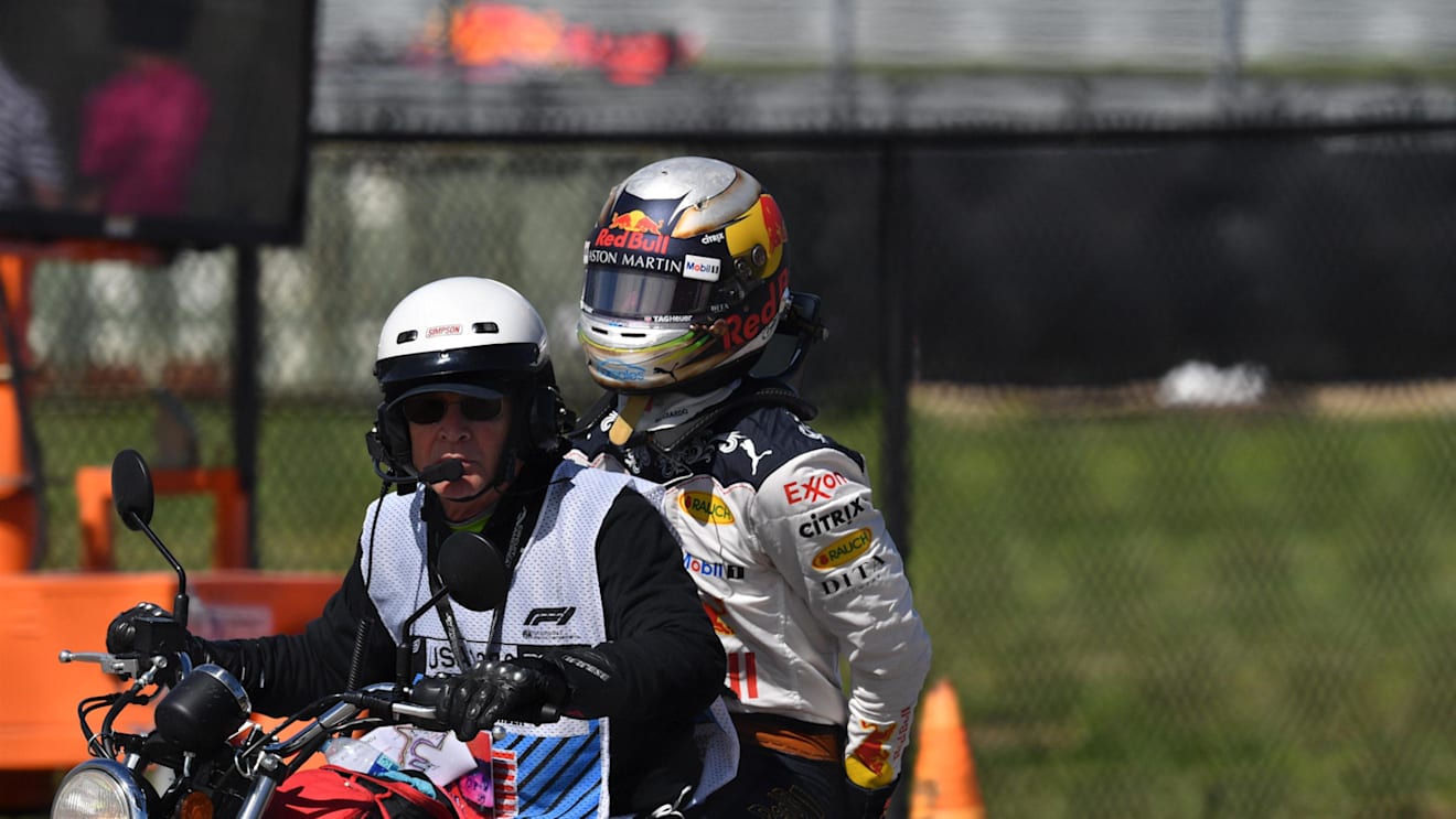 Race retiree Daniel Ricciardo, Red Bull Racing on a scooter at Formula One World Championship, Rd18, United States Grand Prix, Race, Circuit of the Americas, Austin, Texas, USA, Sunday 21 October 2018.