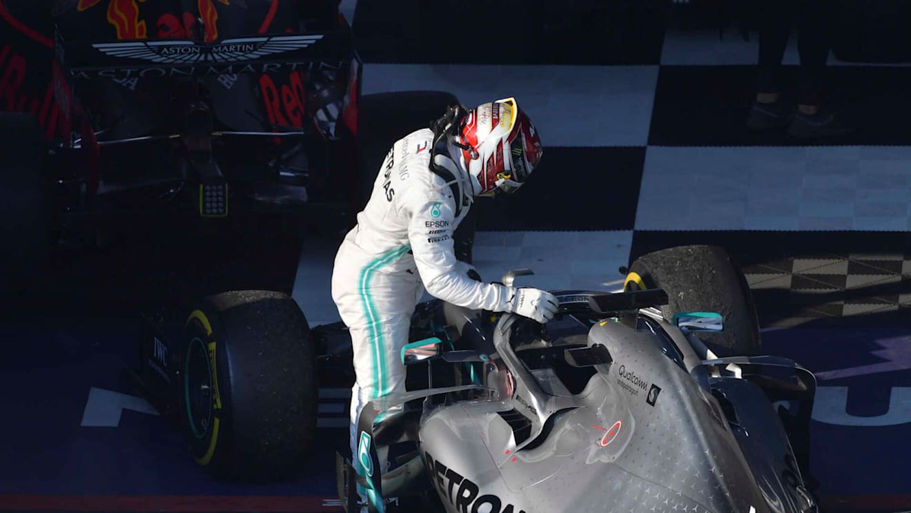 MELBOURNE GRAND PRIX CIRCUIT, AUSTRALIA - MARCH 17: Lewis Hamilton, Mercedes AMG F1, 2nd position, arrives in Parc Ferme during the Australian GP at Melbourne Grand Prix Circuit on March 17, 2019 in Melbourne Grand Prix Circuit, Australia. (Photo by Jerry Andre / Sutton Images)