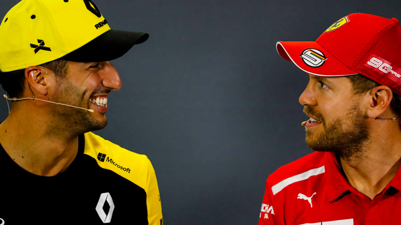 MELBOURNE GRAND PRIX CIRCUIT, AUSTRALIA - MARCH 14: Daniel Ricciardo, Renault F1 Team and Sebastian Vettel, Ferrari in Press Conference during the Australian GP at Melbourne Grand Prix Circuit on March 14, 2019 in Melbourne Grand Prix Circuit, Australia. (Photo by Zak Mauger / LAT Images)
