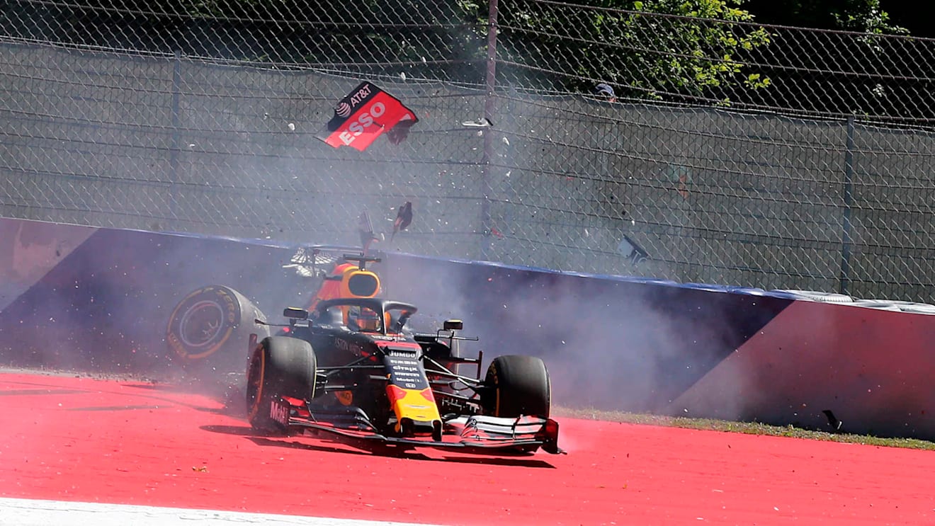 RED BULL RING, AUSTRIA - JUNE 28: Max Verstappen, Red Bull Racing RB15, crashes during the Austrian GP at Red Bull Ring on June 28, 2019 in Red Bull Ring, Austria. (Photo by Hasan Bratic / Sutton Images)