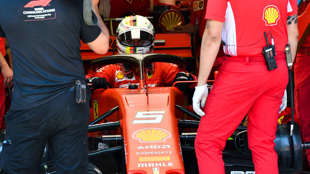 RED BULL RING, AUSTRIA - JUNE 29: Sebastian Vettel, Ferrari SF90, in the garage during Qualifying during the Austrian GP at Red Bull Ring on June 29, 2019 in Red Bull Ring, Austria. (Photo by Mark Sutton / Sutton Images)