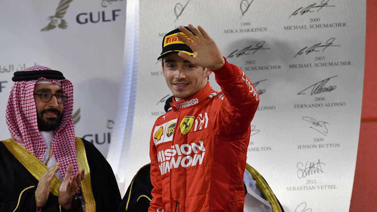 BAHRAIN INTERNATIONAL CIRCUIT, BAHRAIN - MARCH 31: Charles Leclerc, Ferrari, 3rd position during the Bahrain GP at Bahrain International Circuit on March 31, 2019 in Bahrain International Circuit, Bahrain. (Photo by Mark Sutton / Sutton Images)