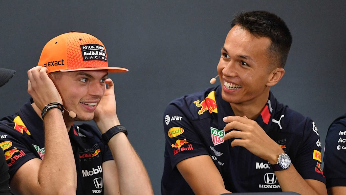 SPA-FRANCORCHAMPS, BELGIUM - AUGUST 29: Max Verstappen, Red Bull Racing, and Alexander Albon, Red Bull during the Belgian GP at Spa-Francorchamps on August 29, 2019 in Spa-Francorchamps, Belgium. (Photo by Simon Galloway / Sutton Images)