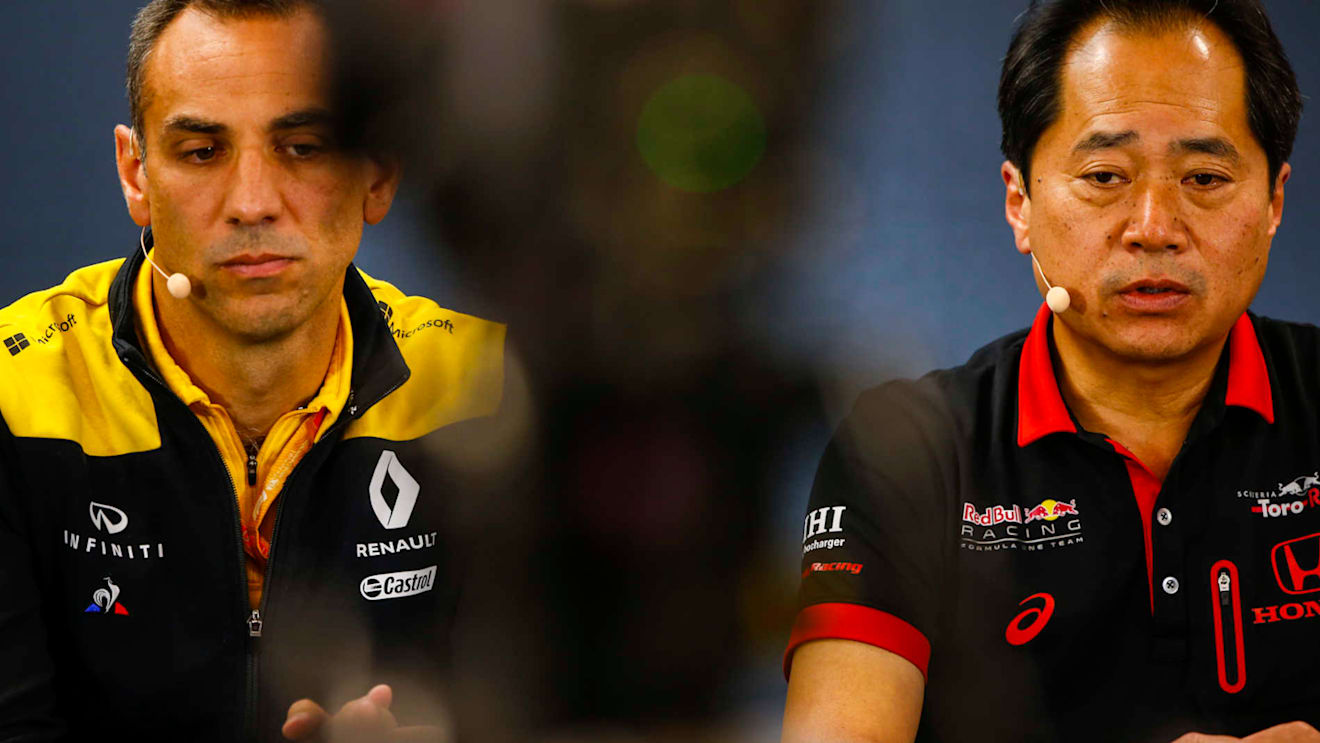 SPA-FRANCORCHAMPS, BELGIUM - AUGUST 30: Toyoharu Tanabe, F1 Technical Director, Honda, and Cyril Abiteboul, Managing Director, Renault F1 Team during the Belgian GP at Spa-Francorchamps on August 30, 2019 in Spa-Francorchamps, Belgium. (Photo by Andy Hone / LAT Images)