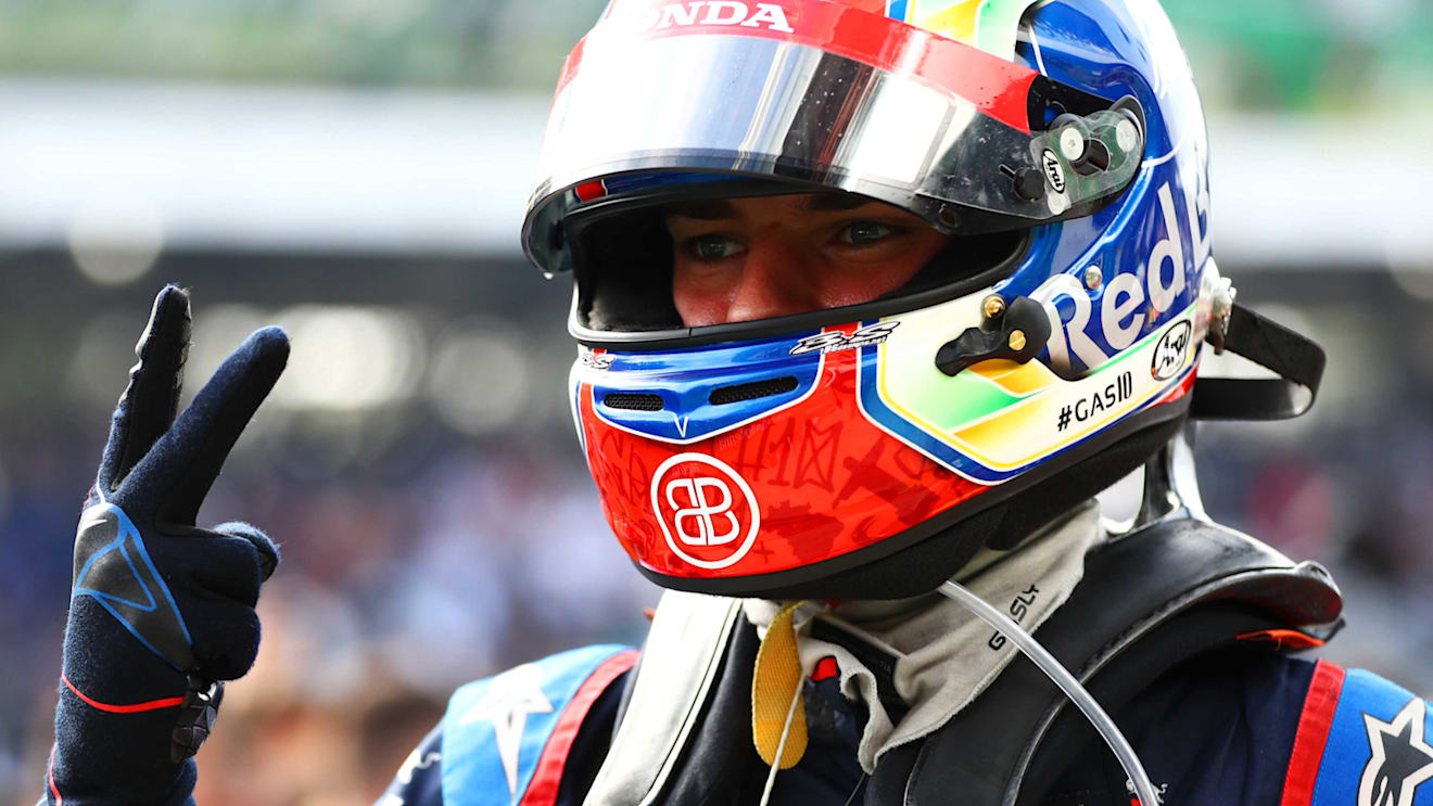 SAO PAULO, BRAZIL - NOVEMBER 17: Second placed Pierre Gasly of France and Scuderia Toro Rosso celebrates in parc ferme during the F1 Grand Prix of Brazil at Autodromo Jose Carlos Pace on November 17, 2019 in Sao Paulo, Brazil. (Photo by Dan Istitene/Getty Images)