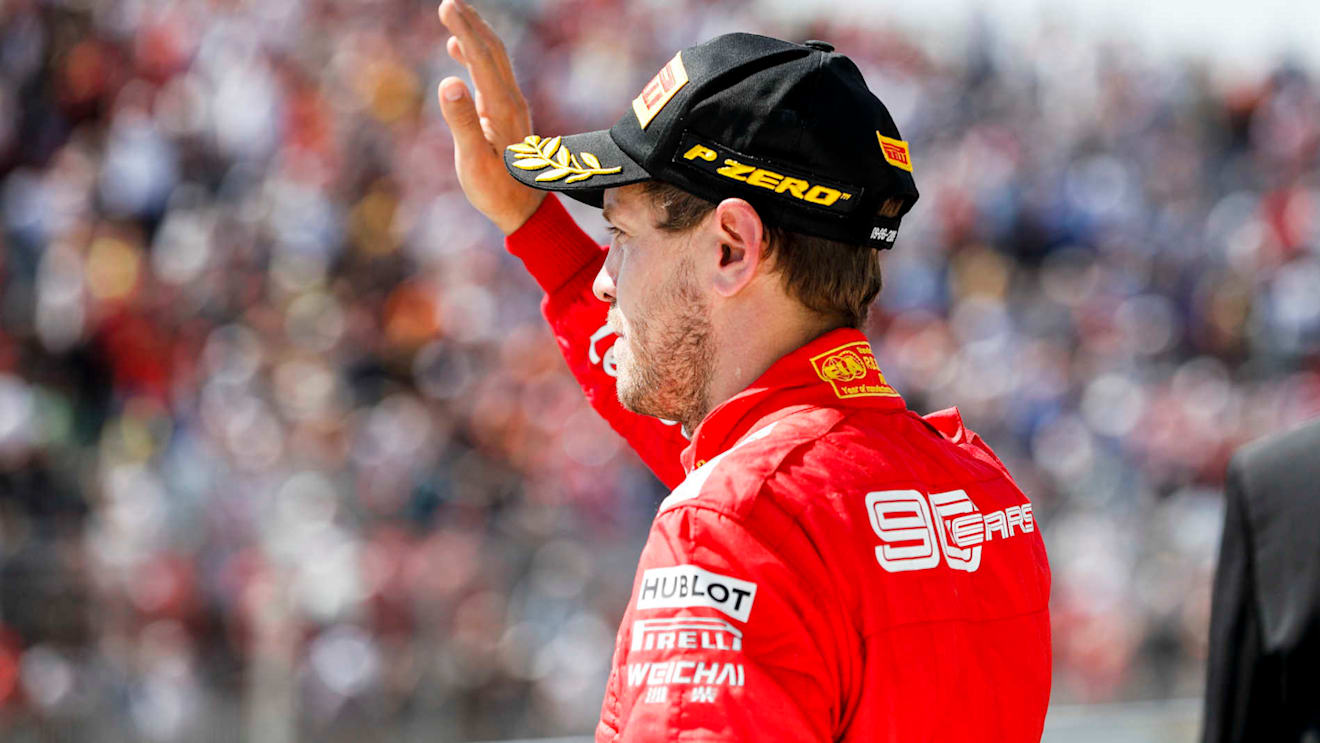 CIRCUIT GILLES-VILLENEUVE, CANADA - JUNE 09: Sebastian Vettel, Ferrari, 2nd position, o the podium during the Canadian GP at Circuit Gilles-Villeneuve on June 09, 2019 in Circuit Gilles-Villeneuve, Canada. (Photo by Steven Tee / LAT Images)