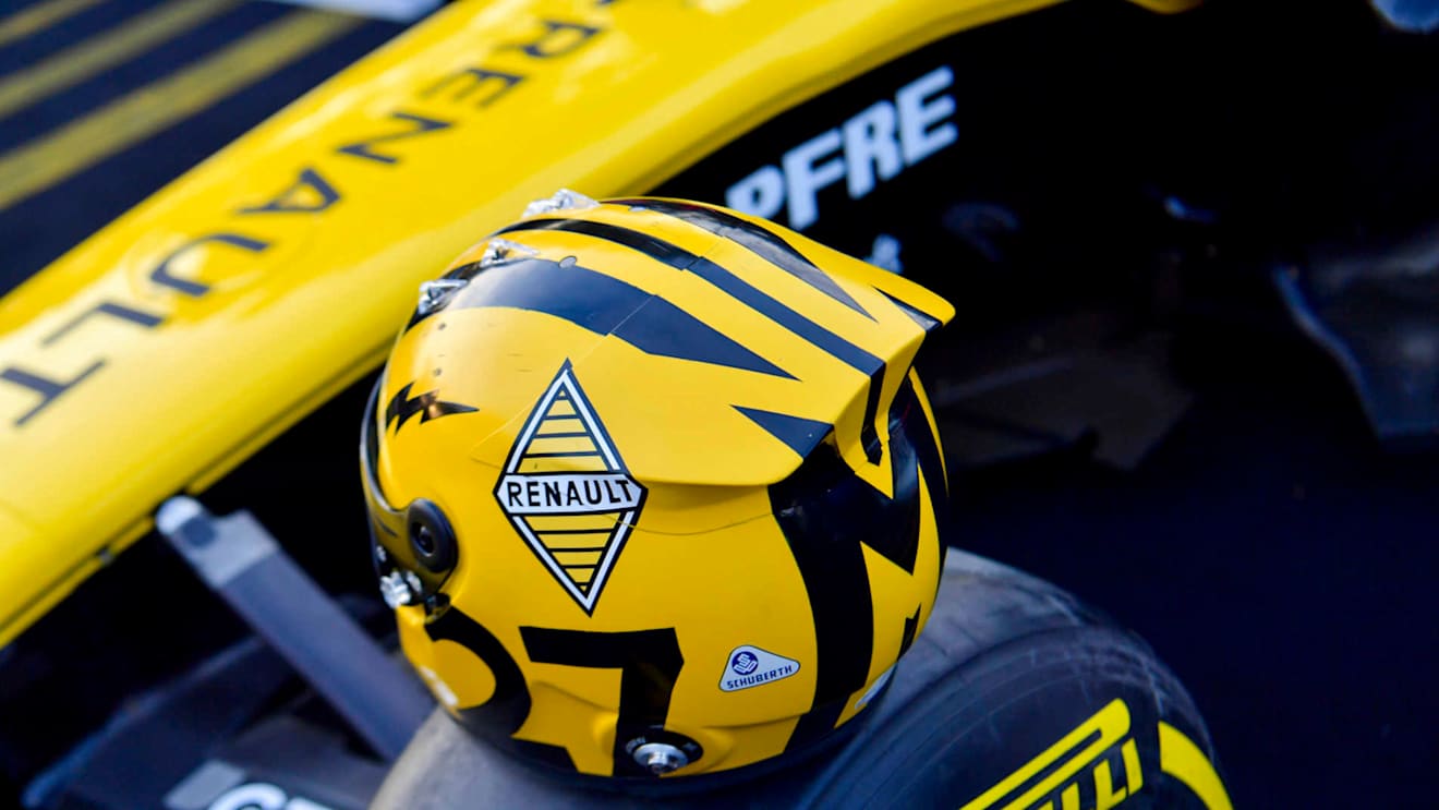 SHANGHAI INTERNATIONAL CIRCUIT, CHINA - APRIL 11: The helmet of Nico Hulkenberg, Renault F1 Team, poses on a car during the Chinese GP at Shanghai International Circuit on April 11, 2019 in Shanghai International Circuit, China. (Photo by Jerry Andre / Sutton Images)