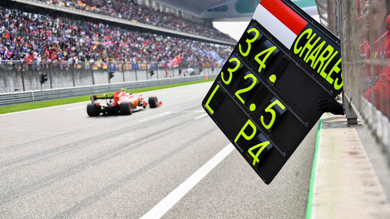 SHANGHAI INTERNATIONAL CIRCUIT, CHINA - APRIL 13: A team member pulls in the pit board after Charles Leclerc, Ferrari SF90, passes during the Chinese GP at Shanghai International Circuit on April 13, 2019 in Shanghai International Circuit, China. (Photo by Mark Sutton / Sutton Images)