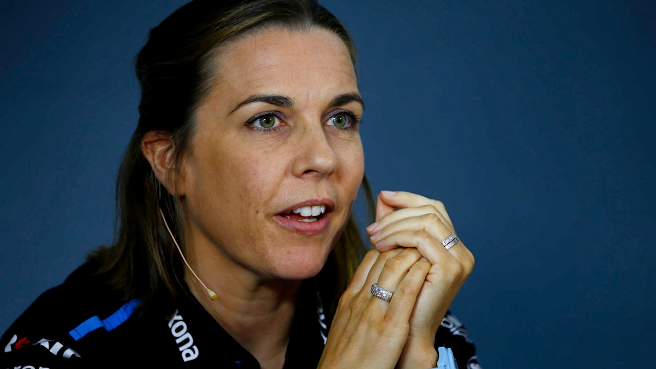 CIRCUIT PAUL RICARD, FRANCE - JUNE 21: Claire Williams, Deputy Team Principal, Williams Racing, in the team principals Press Conference during the French GP at Circuit Paul Ricard on June 21, 2019 in Circuit Paul Ricard, France. (Photo by Andy Hone / LAT Images)